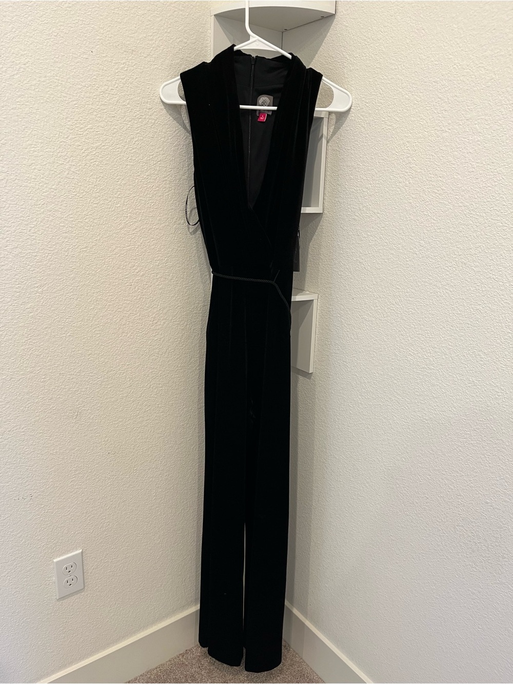 Vince Camuto Black Velvet Sleeveless V-Neck Jumpsuit
